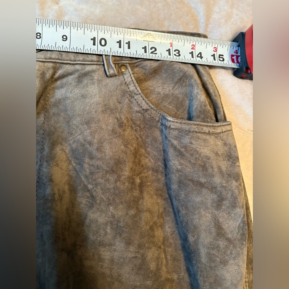 Green Suede Leather Pants High Waisted Soft Lined Womens Sz 8 Elevated Boho - Picture 6 of 12